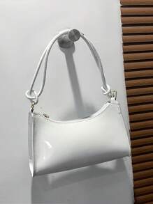 Solid Color Minimalist Light Luxury Hobo Shoulder Bag - White - View 4