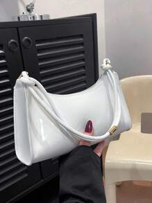 Solid Color Minimalist Light Luxury Hobo Shoulder Bag - White - View 3