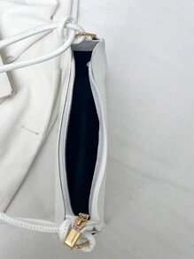 Solid Color Minimalist Light Luxury Hobo Shoulder Bag - White - View 8