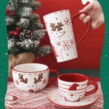 Set da tavola natalizio con ciotole e piatti con motivo a rammendo nordico a forma di Babbo Natale, set di barattoli sigillati in ceramica decorati, piatti piatti, tazze, set da tavola per la casa, la cucina, regalo di Natale