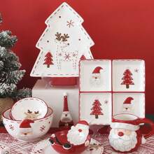Set da tavola natalizio con ciotole e piatti con motivo a rammendo nordico a forma di Babbo Natale, set di barattoli sigillati in ceramica decorati, piatti piatti, tazze, set da tavola per la casa, la cucina, regalo di Natale