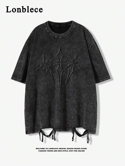 Lonblece Camiseta de manga corta con lavado vintage y agujeros para hombres, adecuada para primavera y verano, estilo emo de los años 2000