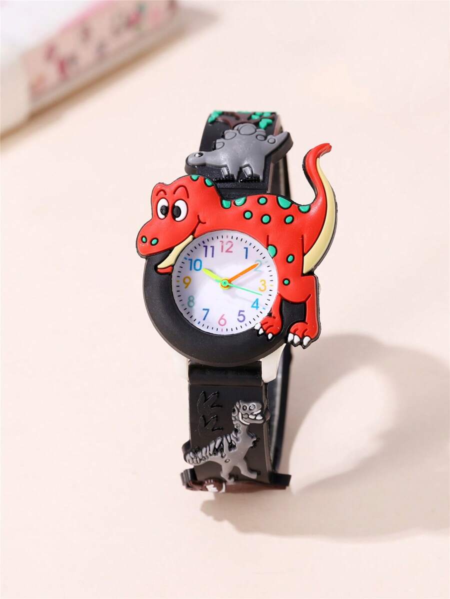 Cute Dinosaur Pattern Quartz Silicone Strap Kids Watch - Black - View 1