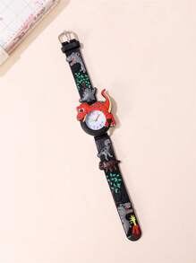 Cute Dinosaur Pattern Quartz Silicone Strap Kids Watch - Black - View 2