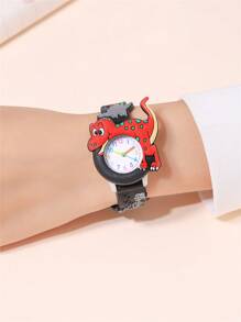 Cute Dinosaur Pattern Quartz Silicone Strap Kids Watch - Black - View 3