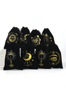 1pc Simple Black Velvet Drawstring Bag For Caro Tarot Or Other Objects & Accessories Storage, Velvet Jewelry Gift Box For Packaging & Organization, Party & Gathering Decoration Pouch - Black Carroll Gift Bag - 1pcs - View 3