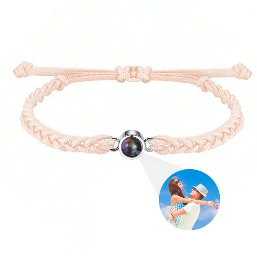 Personalized Photo Projection Beaded Braided Rope Bracelet, Anniversary
