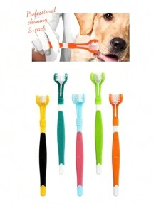 5 pièces Brosse à dents pour chien et chat, kit de brossage des dents pour chien. Brosse à dents pour chiots, brosse à doigt pour chien. Brosse à dents pour animaux de compagnie pour nettoyer les dents des chiens. Brosse à 3 côtés pour animaux de compagnie, nettoyage en TPR