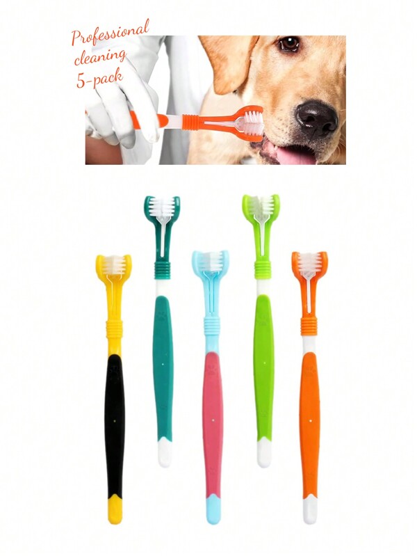 5 pièces Brosse à dents pour chien et chat, kit de brossage des dents pour chien. Brosse à dents pour chiots, brosse à doigt pour chien. Brosse à dents pour animaux de compagnie pour nettoyer les dents des chiens. Brosse à 3 côtés pour animaux de compagnie, nettoyage en TPR