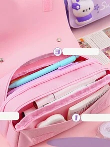 Large Capacity Portable Pencil Case, Pressure-Relieving Pencil Bag For Students, Girls' Triple-Layer Fresh Stationery Pouch - Multicolor - View 4