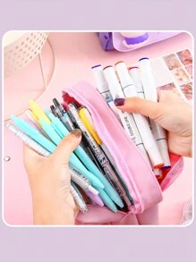 Large Capacity Portable Pencil Case, Pressure-Relieving Pencil Bag For Students, Girls' Triple-Layer Fresh Stationery Pouch - Multicolor - View 9