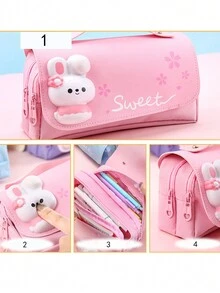 Large Capacity Portable Pencil Case, Pressure-Relieving Pencil Bag For Students, Girls' Triple-Layer Fresh Stationery Pouch - Multicolor - View 8