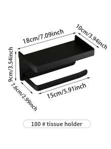 Black Toilet Paper Holder With Shelf And Phone Holder - Wall Mounted With Self-Adhesive Or Screw Mount Installation, Includes Roll Dispenser And Storage Function