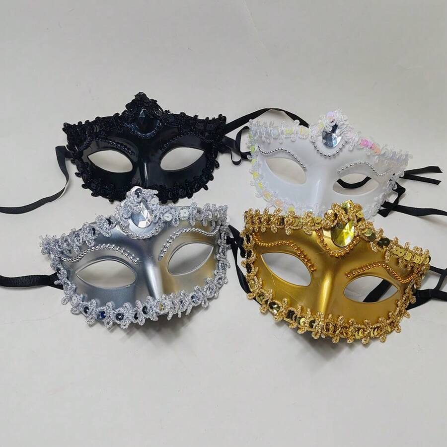 1pc Plastic Half Face Mask, For Halloween, Masquerade, Graduation - Multicolor - View 1