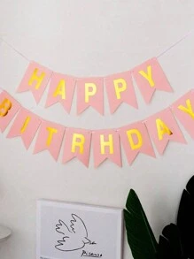 1 Set rosa Happy Birthday Papierwimpel, moderne metallische Buchstabengrafik hängende Fahnen Dekoration für Geburtstags-Party, Weihnachten