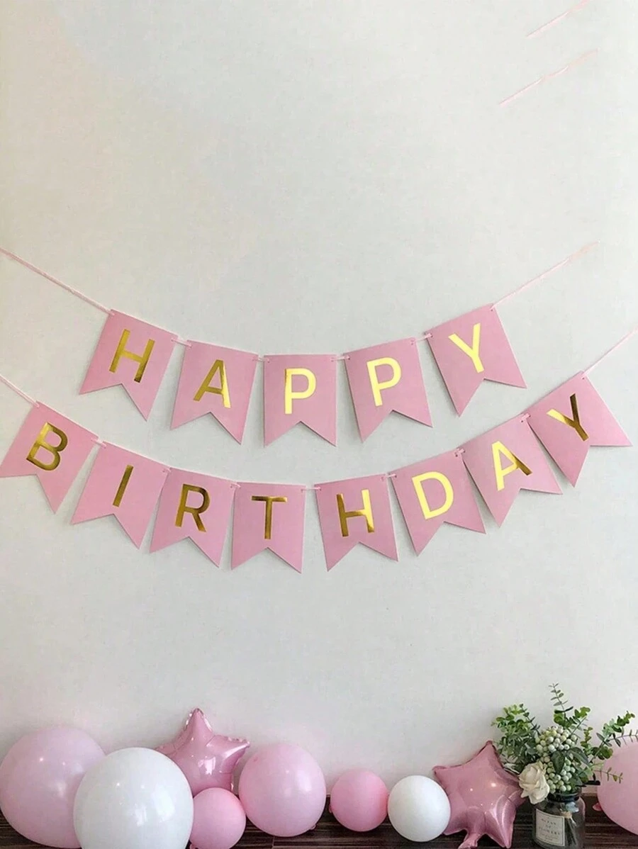 1 Set rosa Happy Birthday Papierwimpel, moderne metallische Buchstabengrafik hängende Fahnen Dekoration für Geburtstags-Party, Weihnachten