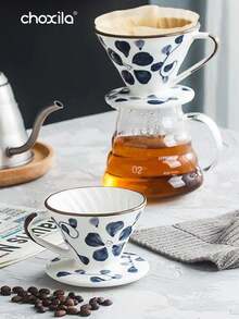 choxila 1 pieza Filtro de café de cerámica reutilizable, taza de filtro con estampado de porcelana azul y blanca, cafetera de goteo V60, para 1-4 tazas, suministros escolares - Azul - Ver 11