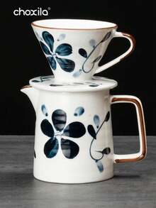 choxila 1 pieza Filtro de café de cerámica reutilizable, taza de filtro con estampado de porcelana azul y blanca, cafetera de goteo V60, para 1-4 tazas, suministros escolares - Azul - Ver 6