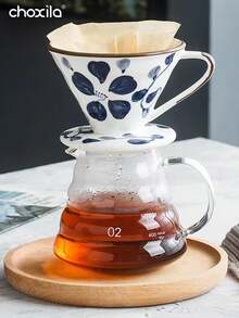 choxila 1 pieza Filtro de café de cerámica reutilizable, taza de filtro con estampado de porcelana azul y blanca, cafetera de goteo V60, para 1-4 tazas, suministros escolares - Azul - Ver 5