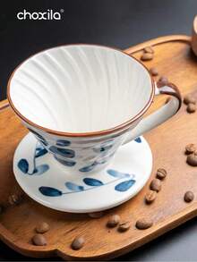 choxila 1 pieza Filtro de café de cerámica reutilizable, taza de filtro con estampado de porcelana azul y blanca, cafetera de goteo V60, para 1-4 tazas, suministros escolares - Azul - Ver 8