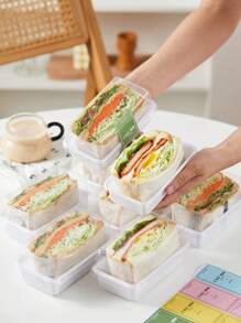 10 cái/12 cái/15 cái Hộp nhựa hình chữ nhật đựng bánh sandwich có nắp trong suốt, đựng bánh mì, bánh sandwich, xúc xích, bánh ngọt, khoai tây chiên, gà rán, đồ ăn đóng hộp, cắm trại di động, đồ ăn trưa, bảo quản thực phẩm - Trong sáng - Xem 3