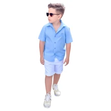 Children's Social Clothing For Boys - Short Sleeve - Blue With White - 藍白色 - 查看 1