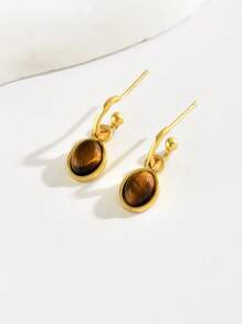 1 对复古 S925 纯银几何方晶锆石耳环，优雅设计，适合女性，适合日常、约会、节日礼物 - 橢圓 - 查看 5