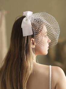 قطعة واحدة شبكة عين كبيرة من الدانتيل الأبيض، مشبك شعر للعروس، إكسسوار شعر للتصوير الفوتوغرافي للزفاف والعروض المسرحية، إكسسوار ملابس للنساء في عيد الحب - أبيض - مشاهدة 4