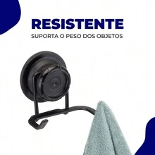 Double Hook Bathroom Toilet Towel Rack Face Towel Holder Fixing Without Hole Suction Cup Metal Black Arthi - 黑色 - 查看 3