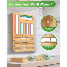 9 In 1 Bamboo Foil & Plastic Wrap Organizer For Kitchen Drawer, Plastic Bag Organizer Organization And Storage, Food Storage Bag Organizer With Labels For Quart Gallon Snack Sandwich Bag - 卡其色 - 查看 2