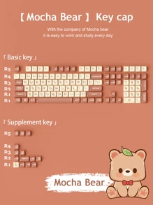 Akko Mocha Bear OEM Profile Double-Shot PBT Keycaps 122 Keys Keycap Set For Cherry MX Switch Gaming Mechanical Keyboard - Mocha Bear - 122 Pieces - View 2