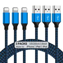 3Pcs/1Pc IPhone Charger Car Carplay Cable, Nylon Braided 10/6/3FT Lightning Cable Fast Charging High Speed Data Sync USB Cord Compatible With IPhone 14 13 12 11 Pro Max XS XR X 8 7 6S 6 Plus SE
