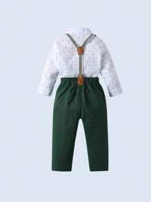 BOARNSEORL 2 件套年轻男孩绅士西装套装，长袖领结领结和裤子，时尚别致，适合生日派对、家庭聚会、晚会、婚礼、花童装 - 綠色 - 查看 3