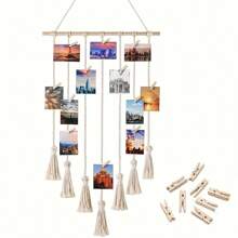 1pc Hanging Photo Display Macrame Wall Hanging Boho Room Home Office Decor Teen Girl Women Gift Picture Frame Holder Wall Art For Birthday Party Bedroom Dorm Gifts Graduation - Multicolor - View 11