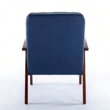 Mid Century  Single Armchair Sofa Accent Chair Retro Modern Solid Wood Armrest Accent Chair, Fabric Upholstered Wooden Lounge Chair  Navy - Navy+PU - View 14