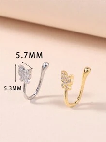 KARYOKO 1 件装人造鼻环非穿孔镶嵌方晶锆石夹式鼻环花蝴蝶形鼻环假鼻环女士银色金色情人节、妈妈、母亲、母亲节、礼物 - 金色 - 查看 3