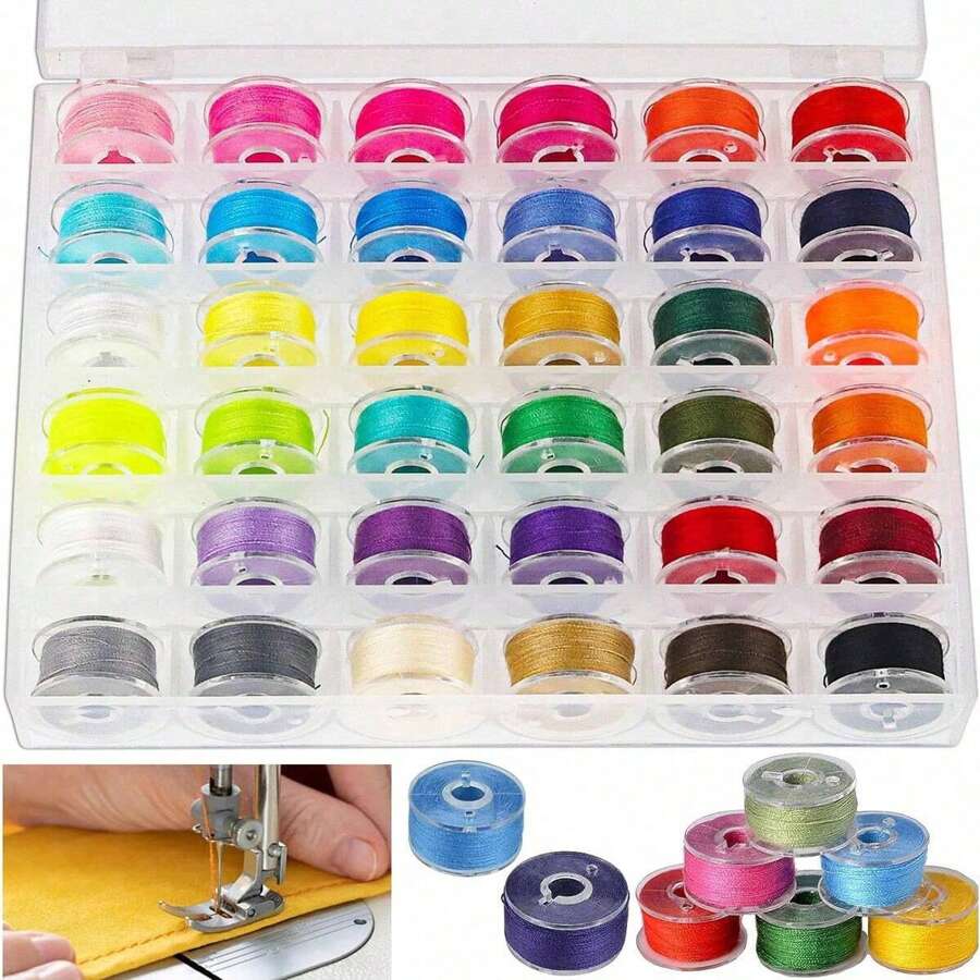 EDCUEBE7 Carretes de hilo de coser negro, bobinas de hilo de coser y caja de almacenamiento (color aleatorio) - Negro - Ver 1