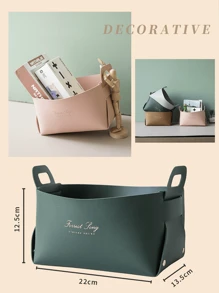 Faux Leather Foldable Storage Bins With Handles, Collapsible Baskets For Home Organization Desktop Storage Basket Cosmetic Mask Basket Dressing Table Storage Basket Entrance Coffee Table Snack Storage Box (Random English Printing) - Classic Style - View 2