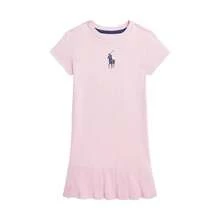 Ralph Lauren 童装 Lauren 童装 女童 2 6X Big Pony 褶皱棉质平纹针织 T 恤连衣裙 - 粉色 - 查看 1