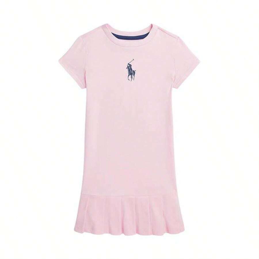 Ralph Lauren 童装 Lauren 童装 女童 2 6X Big Pony 褶皱棉质平纹针织 T 恤连衣裙 - 粉色 - 查看 1