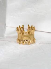 1pc Gold Vintage Style Versatile Elegant Chic Exaggerated Fashion Unique Delicate Design Decorative Fencing Crown Ring, Suitable For Female, Graduation Gift, Thanksgiving, Party, Daily Wear, Vacation - Yellow Gold - View 4