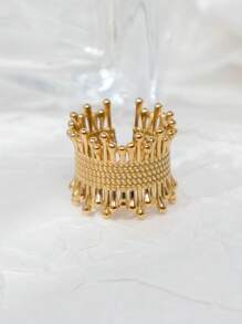 1pc Gold Vintage Style Versatile Elegant Chic Exaggerated Fashion Unique Delicate Design Decorative Fencing Crown Ring, Suitable For Female, Graduation Gift, Thanksgiving, Party, Daily Wear, Vacation - Yellow Gold - View 3