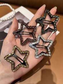 4件装女士水钻星星发夹刘海发夹巴洛克风格发饰Y2k，发夹爪夹，学生用品，派对造型 - 彩色 - 查看 2
