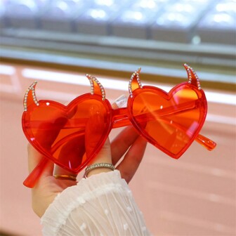 1pc Devil Horns Party Glasses, Fashion Birthday Party Decorative Mirror, Best Halloween Gift