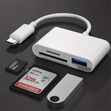Lector de tarjetas Tipo-C multifuncional 3 en 1, compatible con computadoras y smartphones/conexión Micro SD/USB - Multicolor - Ver 2
