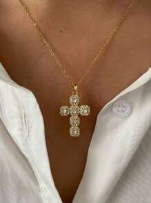 1pc New Luxury Delicate Size 10 Full Rhinestone Sparkling 14K Gold Waterproof Fashionable Versatile Women's Necklace - Necklace - View 2