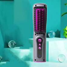 Hair Straightener Brush, Negative Ion Hair Straightener Styling Comb, 3 Temp, Effective Hair Care, Fast Heating, Rechargeable Battery Operated Travel Size For Women - 灰色 - 查看 1