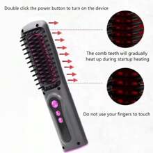 Hair Straightener Brush, Negative Ion Hair Straightener Styling Comb, 3 Temp, Effective Hair Care, Fast Heating, Rechargeable Battery Operated Travel Size For Women - 灰色 - 查看 3