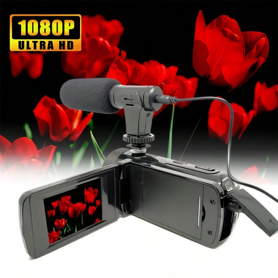 DV100 - 1080P HD Digital Video Camera With External Microphone, 16MP Image Sensor, 16X Digital Zoom, Suitable For Portrait, Landscape, Family Events And Video Conference Recording - Black - View 1