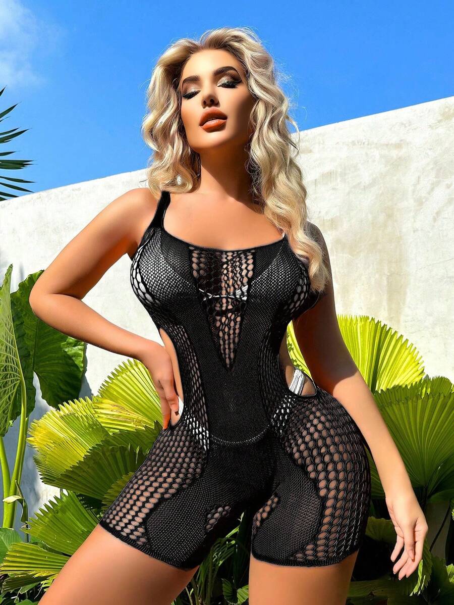 1PC Sexy Lingerie Bodystocking - Black - View 1